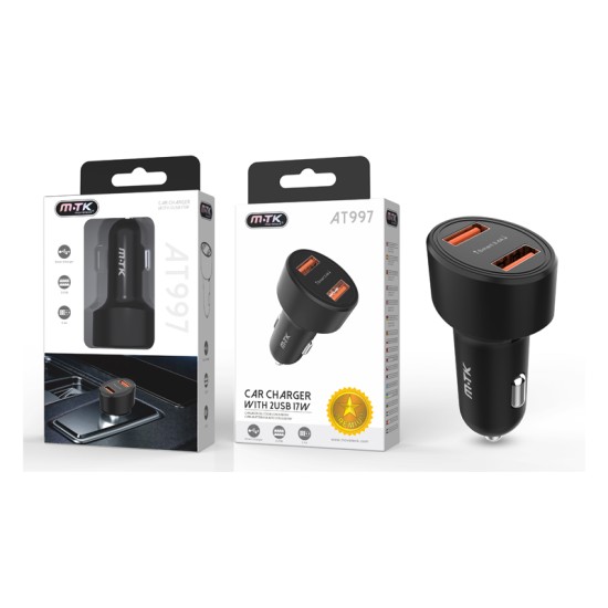 SMART CAR CHARGER WITH 2 USB 17W MTK BLACK